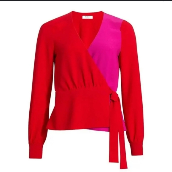 Bailey 44, Nina Color Blocked Wrap Top Blouse, Lipstick, Size 10 - Picture 1 of 14